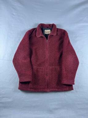 Vintage Woolrich Sherpa Fleece Jacket Womens M Burgundy Full Zip USA Made Winter